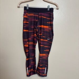 Nike Women's Leggings Capri Crop Running Reflective Zipper Pocket Orange Pink XS